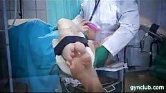 Two orgasms of the patient on the gynecological chair