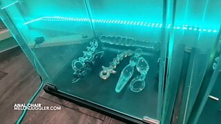Young busty blonde pays ass fucked in the Anal Gyno chair