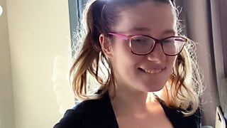 Girl Next Door With Pigtails Uses her tits on HUGE cock