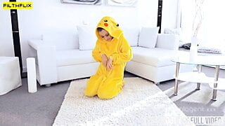 Cosplay Cutie Masturbates Her Shaved Pussy