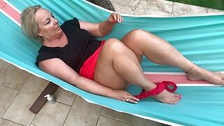 Horny Wife Lena Massive SQUIRTING ORGASMS on Hammock – REAL Dildo Masturbation in Public