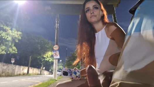 Jerking off next to a suspicious hottie at the bus stop!