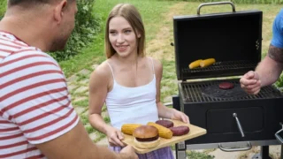 Cute Maya takes two big cocks during hot summer BBQ